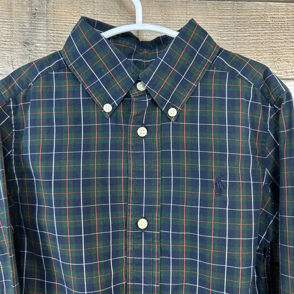 Ralph Lauren Boys Toddler Button Down‎ Shirt Navy Blue Green Red Plaid Size 3T